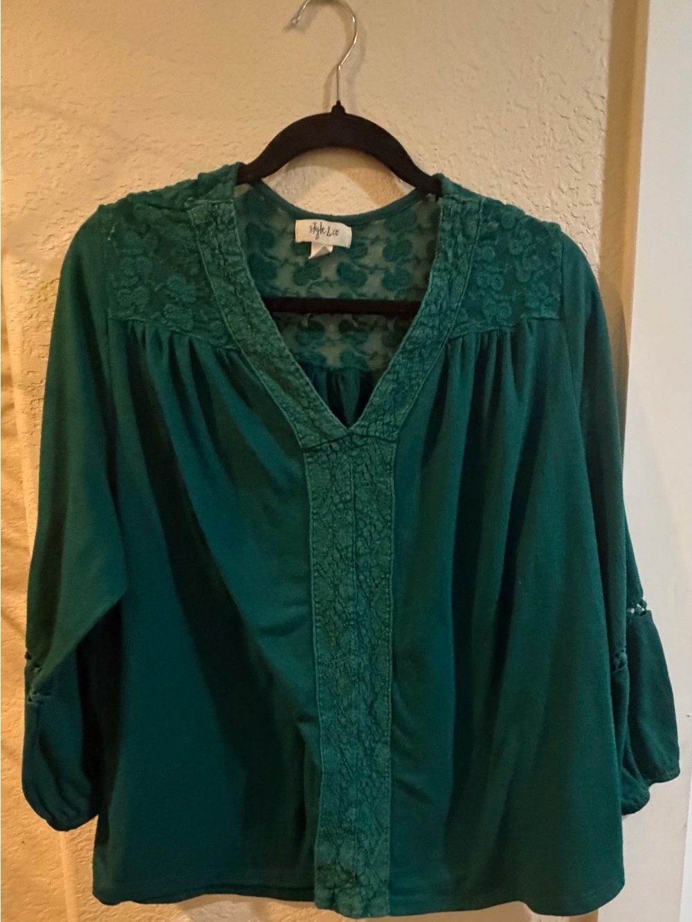 Style & Co. Teal Lace-Trim V-Neck Tunic